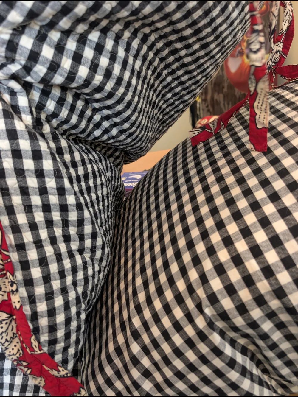 Floral Red Full/Queen Bedspread With Gingham Ruffle